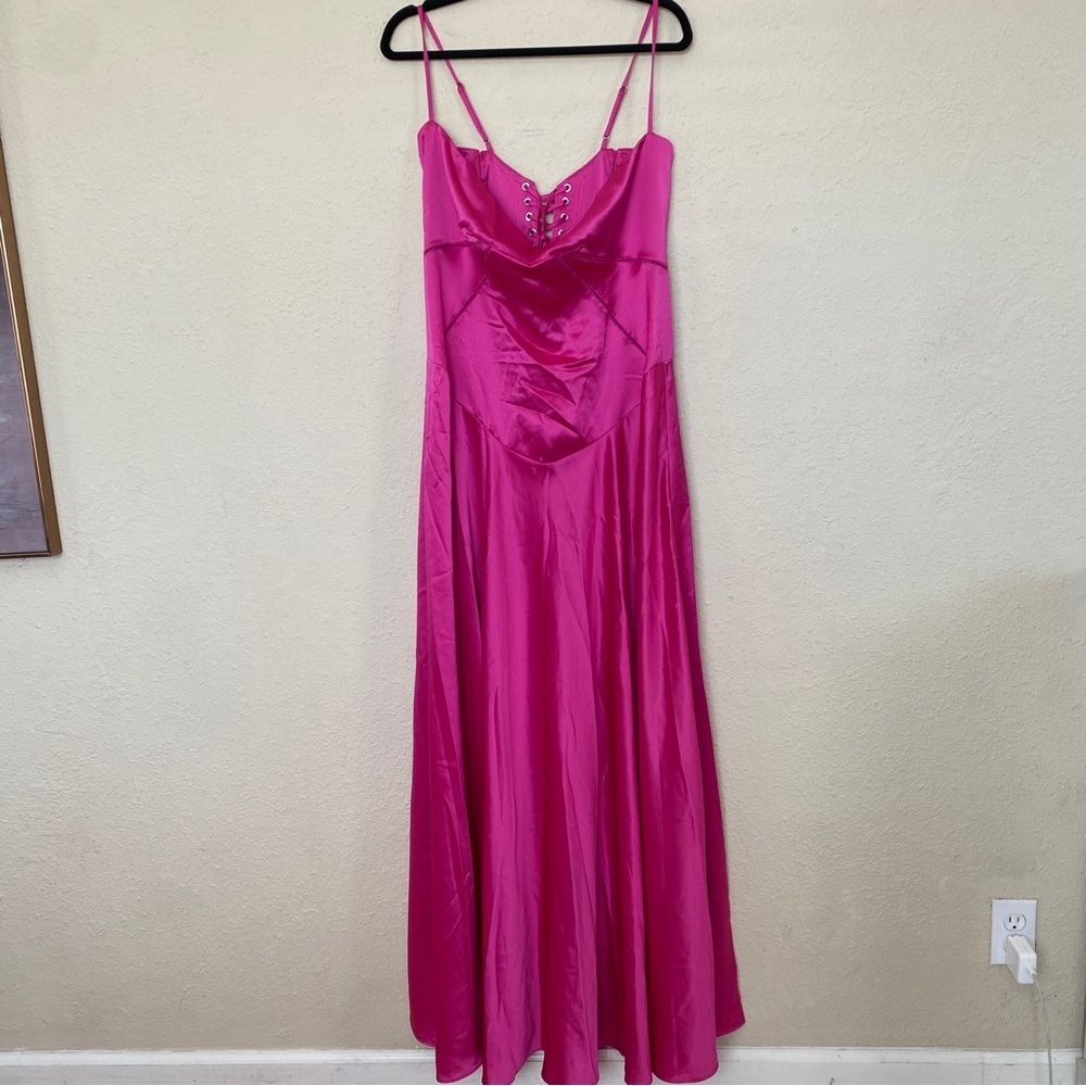HOUSE‎ OF CB 'Anabella' Fuchsia Lace Up Maxi Dress NWOT pink size L A-C - Picture 5 of 12